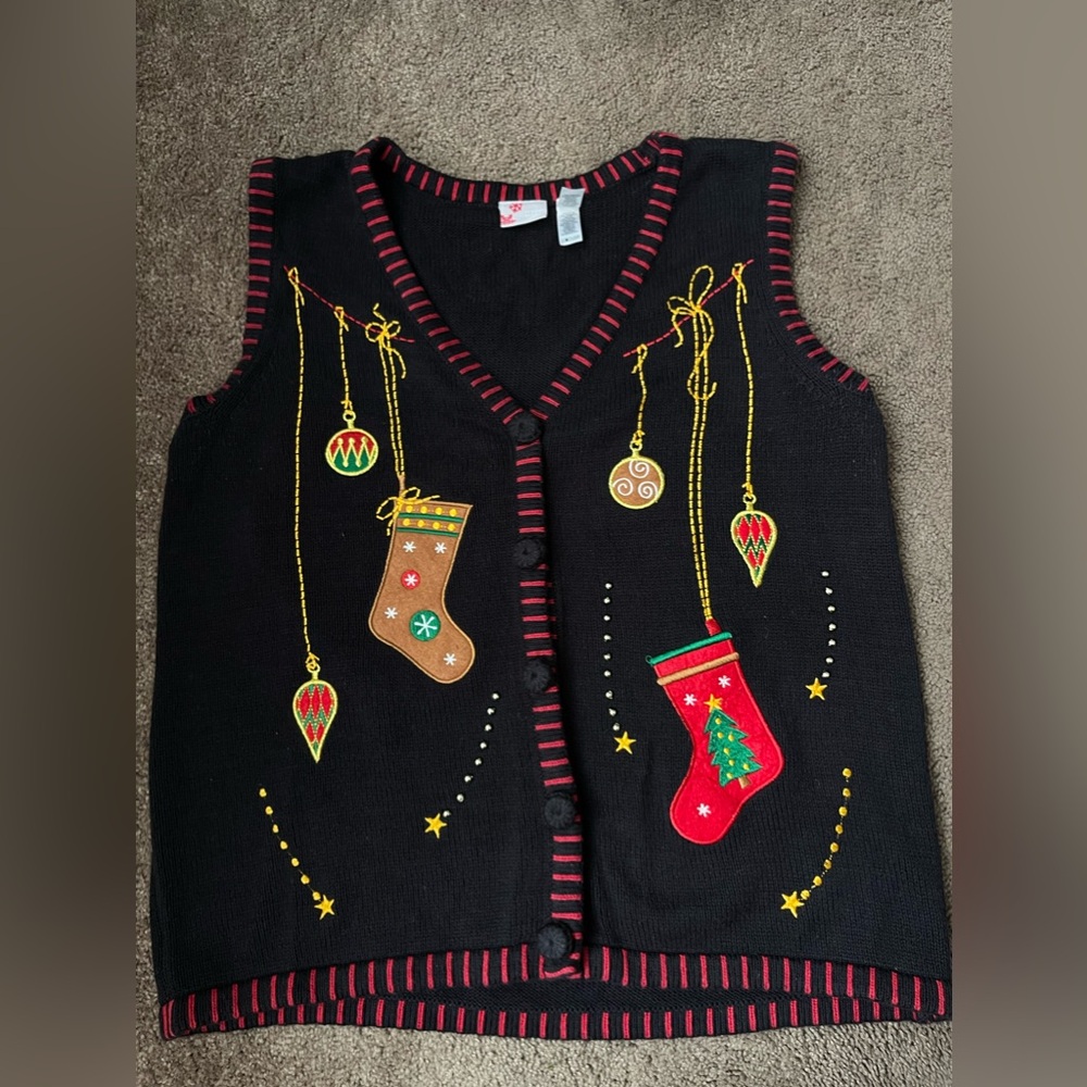 Vintage Holiday Editions Embroidered Patchwork Sweater Vest